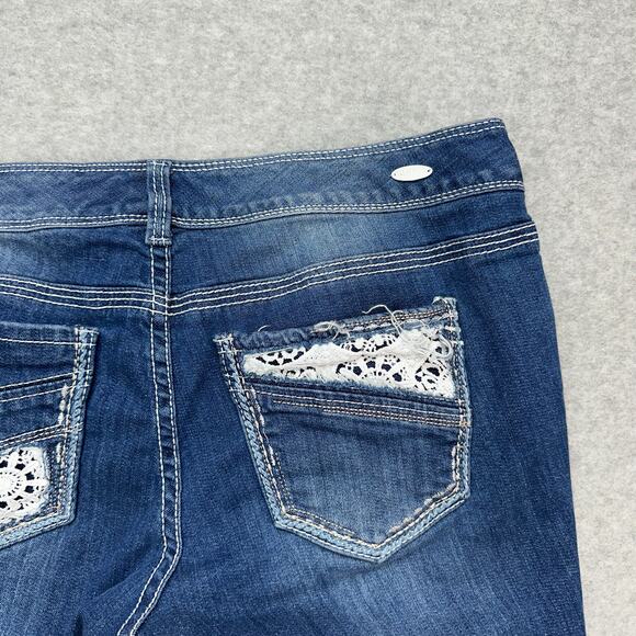 Ariya Jeans Cuffed Pants Women's 15/16 Blue Distressed Denim Lace Detail Raw Hem - Picture 3 of 11